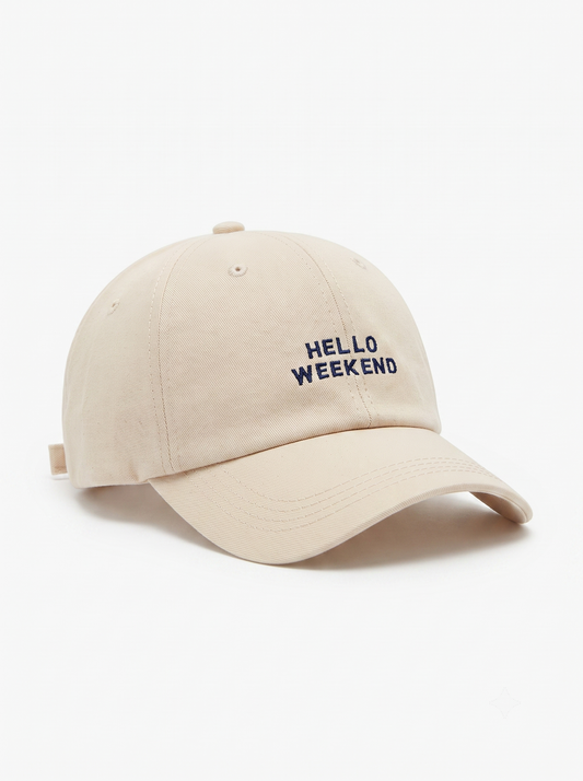 Hello Weekend Essential Cap in Beige with Navy Blue Embroidery