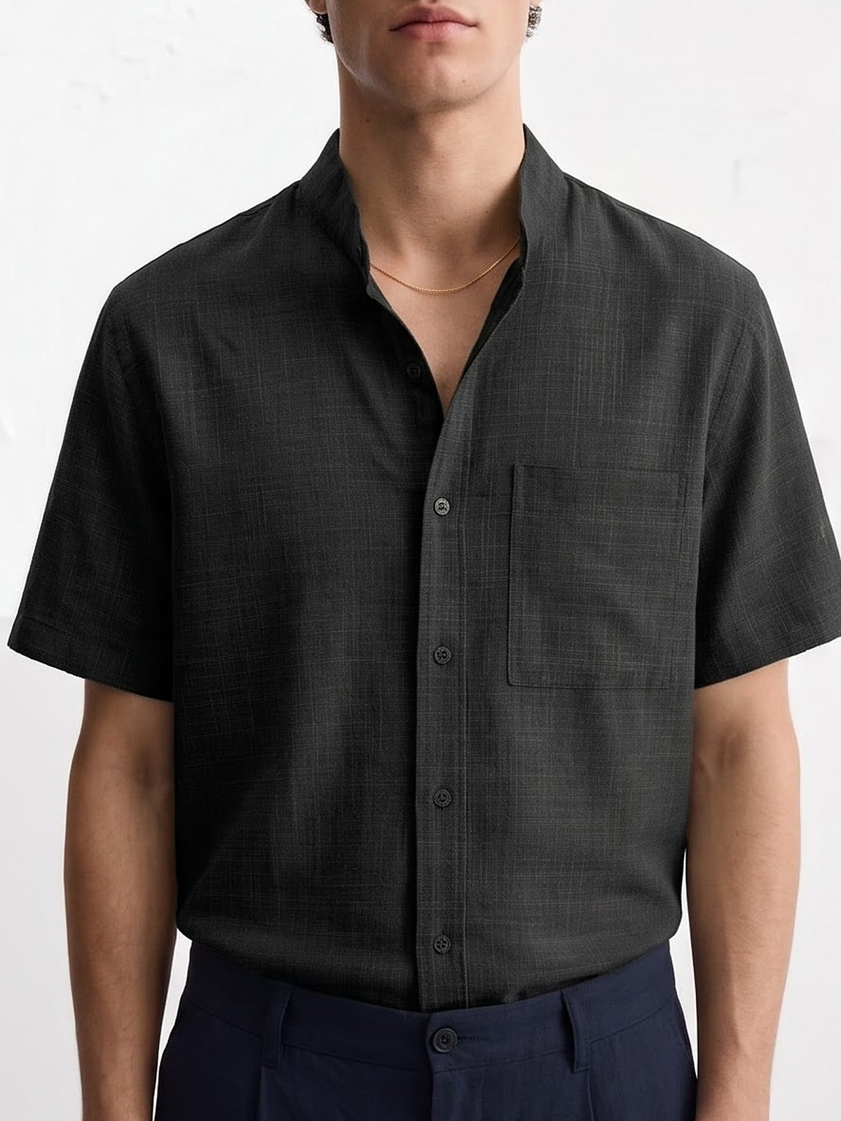 the-cannes-band-collar-shirt-black-3-closeup
