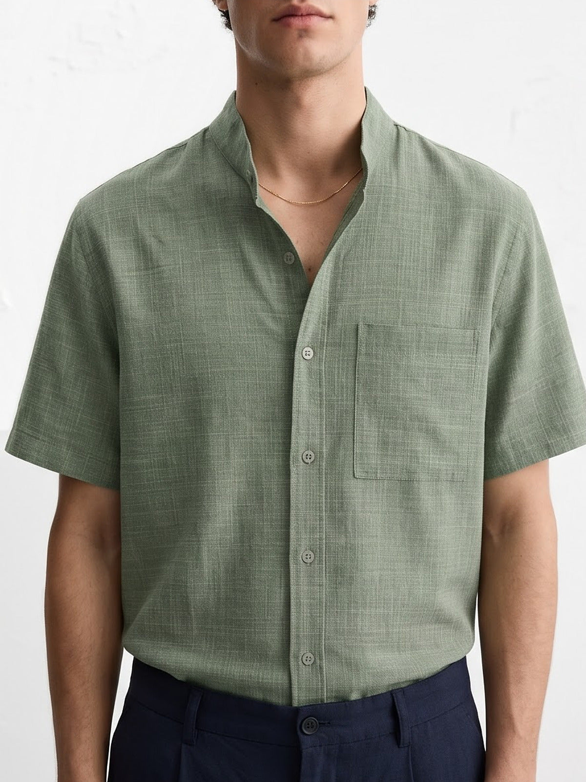 the-cannes-band-collar-shirt-sage-3-closeup