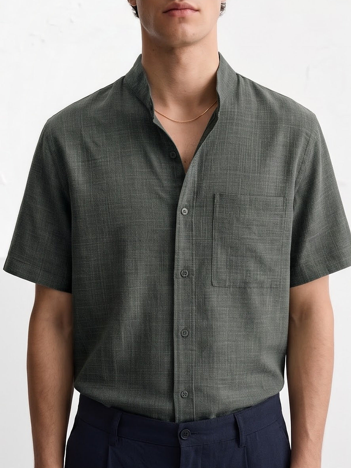 the-cannes-band-collar-shirt-slate-green-3-closeup