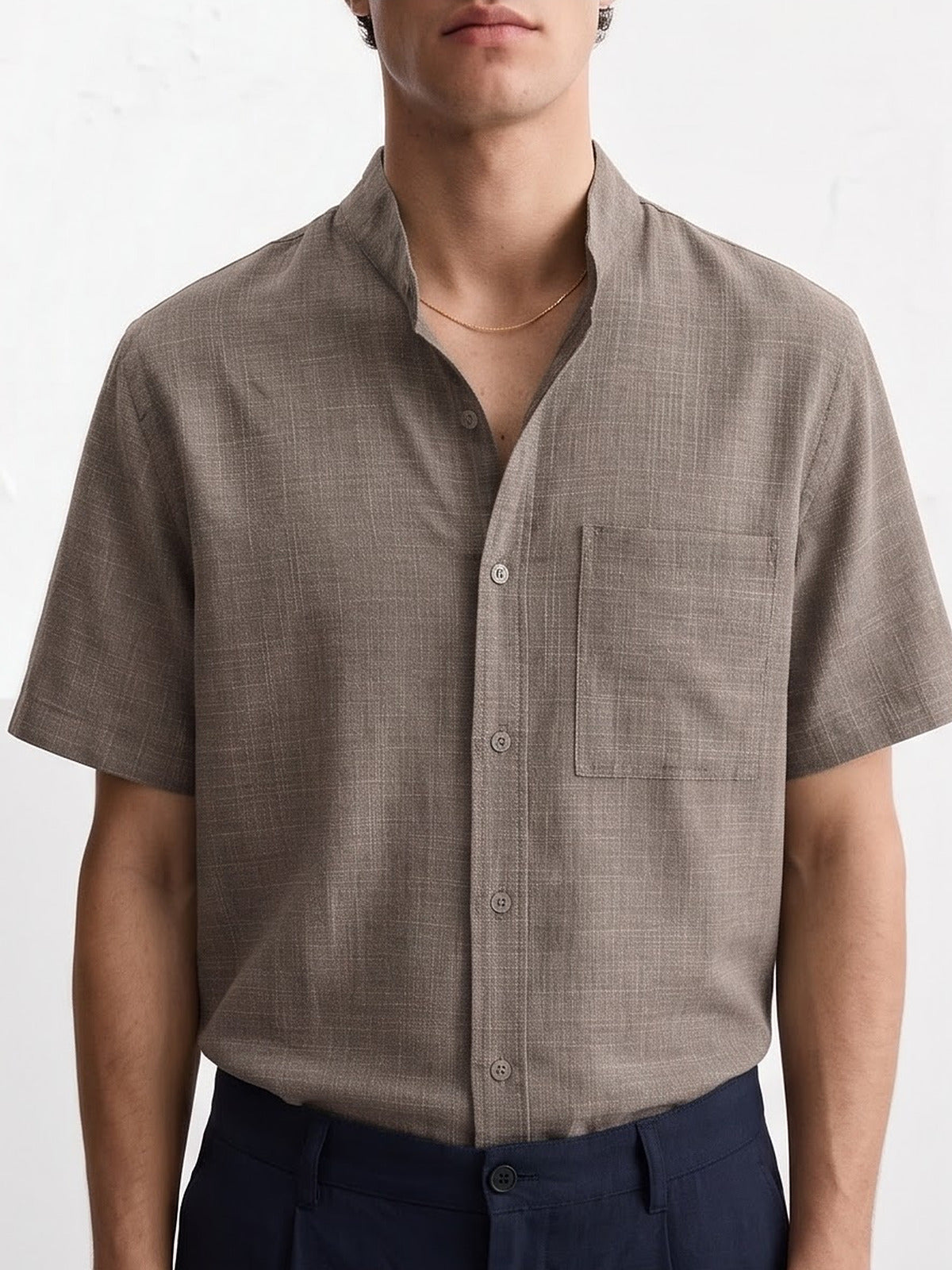 the-cannes-band-collar-shirt-taupe-3-closeup