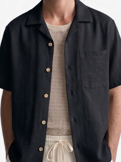 the-capri-linen-look-shirt-black-3-closeup