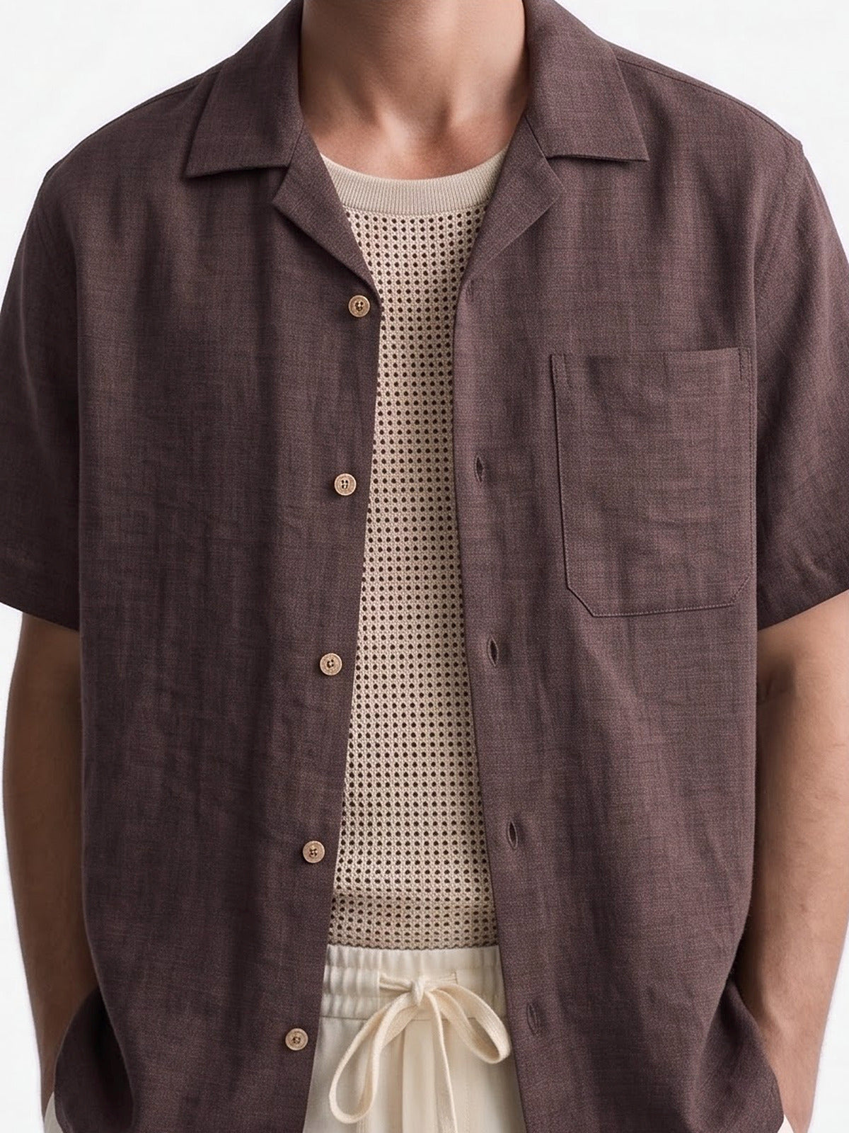 the-capri-linen-look-shirt-coffee-3-closeup