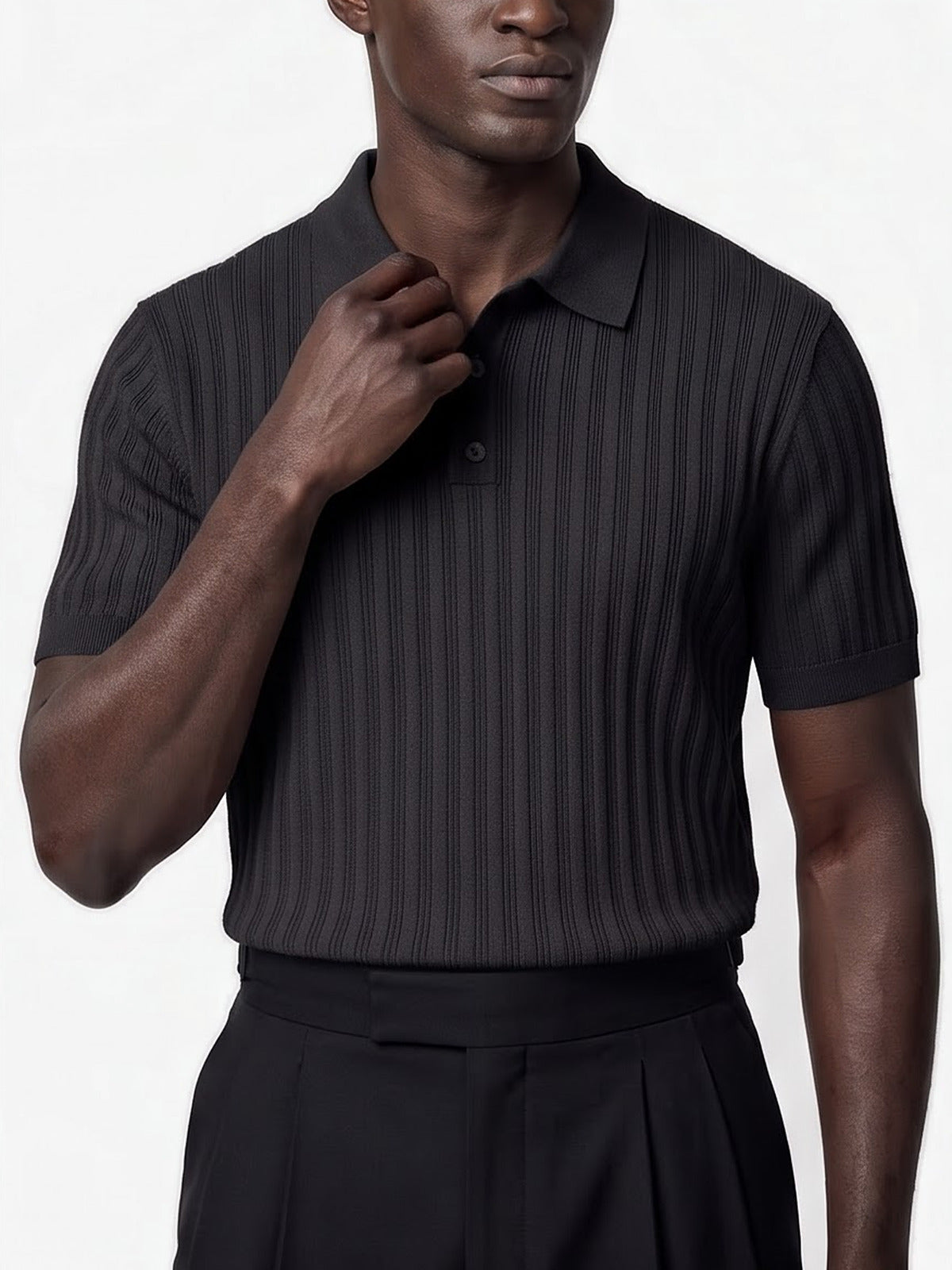 the-ravello-knit-polo-black-3-closeup