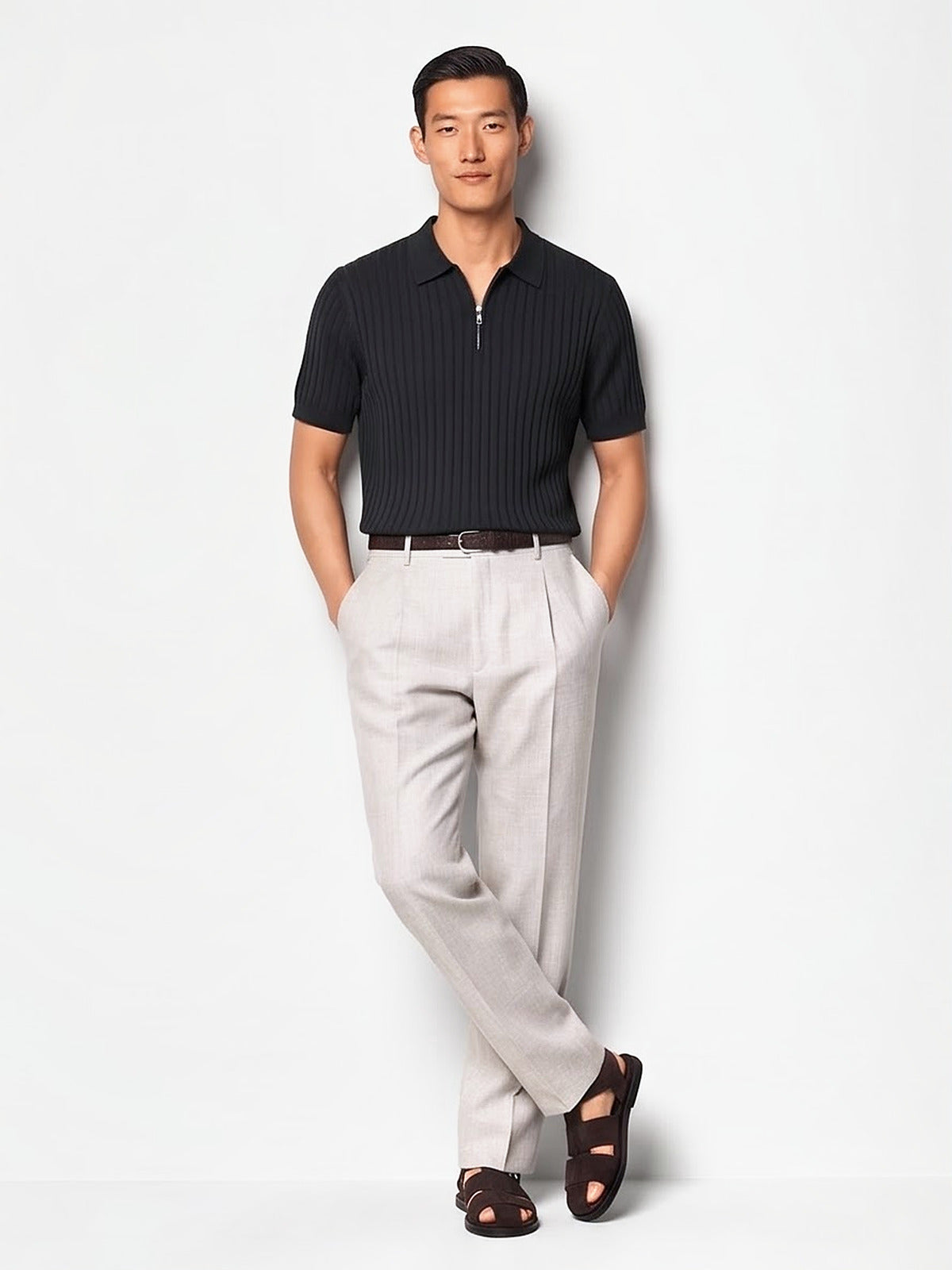 the-riviera-zip-knit-polo-black-1-front