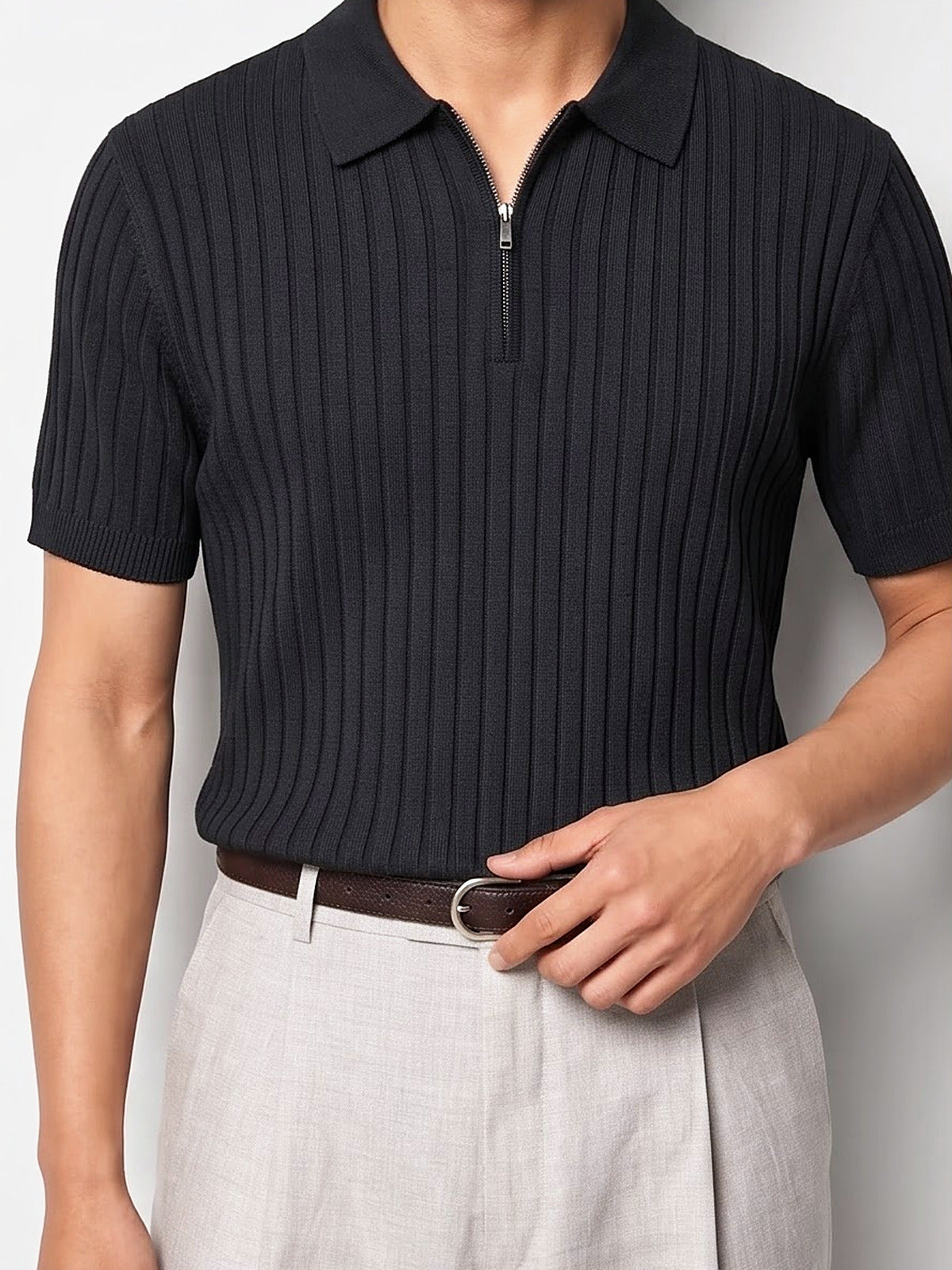 the-riviera-zip-knit-polo-black-3-closeup